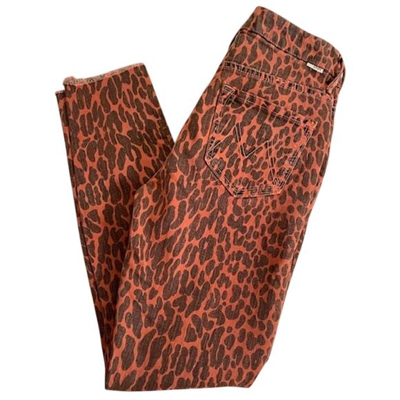 MOTHER Looker ankle fray slim skinny punk Animal Attraction leopard print red - Picture 15 of 16